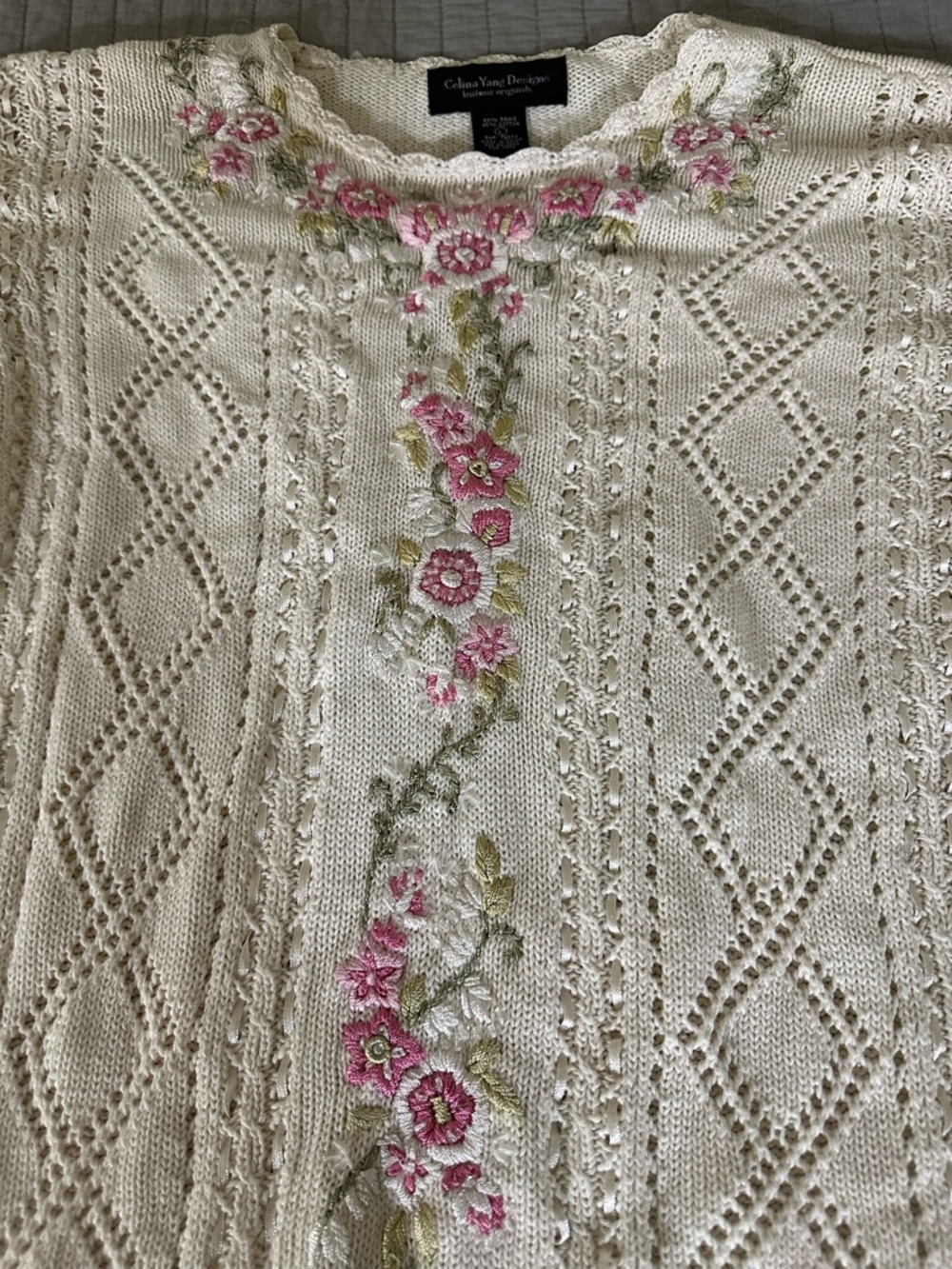 Cream Floral-Embroidered Knit Sweater by